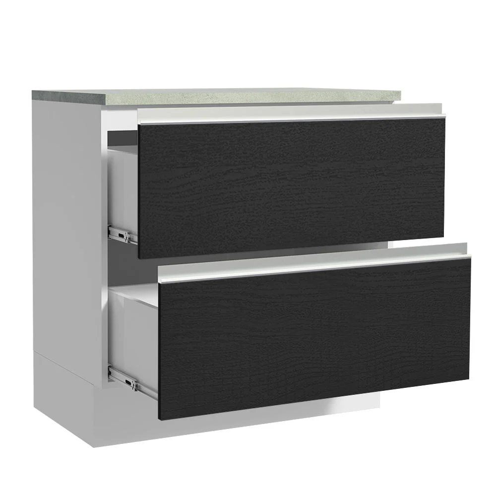 Bajo Mesada de Cocina 80 x 60 cm 2 Cajones (Con Mesada) Blanco/Negro Glamy Madesa - Image 3