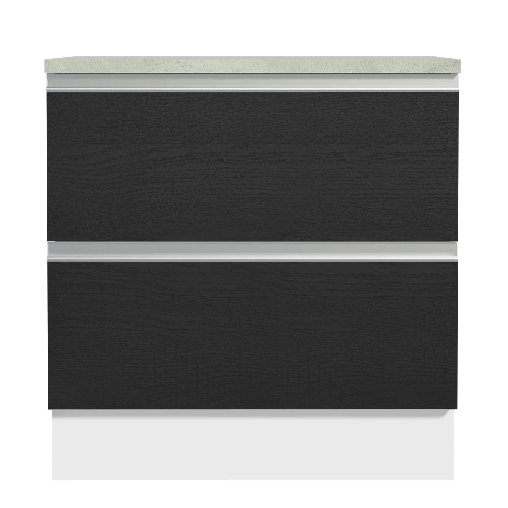 Bajo Mesada de Cocina 80 x 60 cm 2 Cajones (Con Mesada) Blanco/Negro Glamy Madesa - Image 5