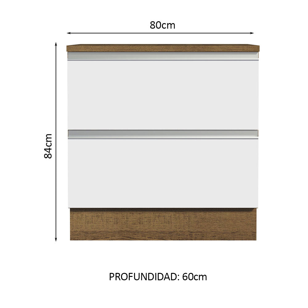 Bajo Mesada de Cocina 80 x 60 cm 2 Cajones (Con Mesada) Marrón/Blanco Glamy Madesa - Image 2