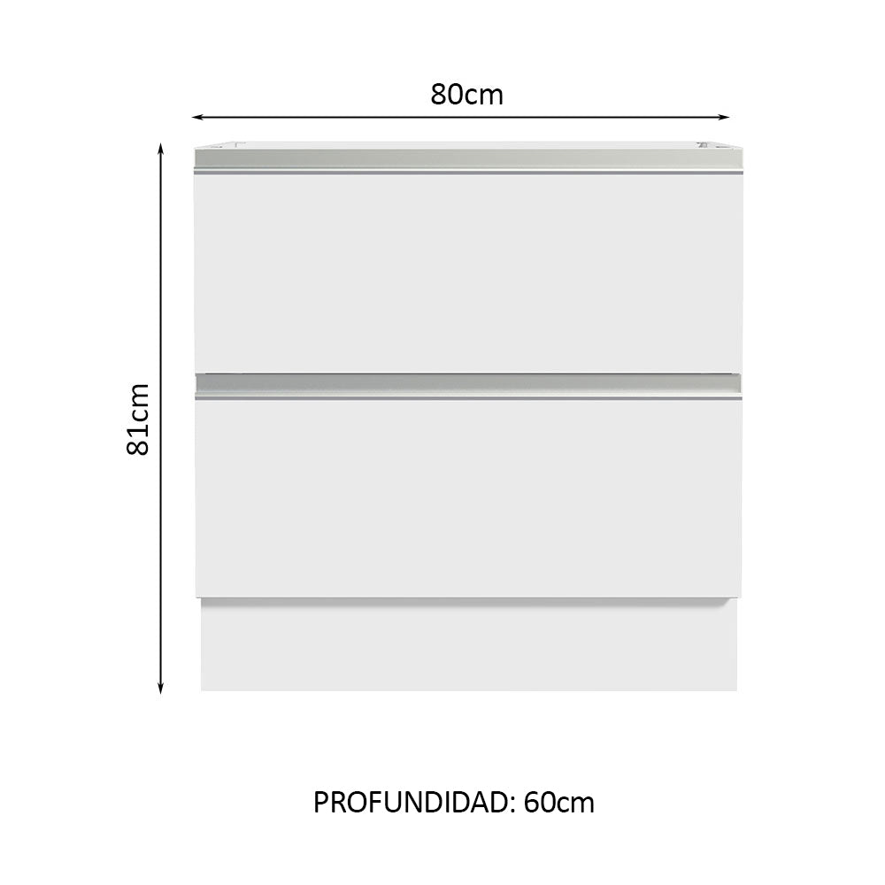 Bajo Mesada de Cocina 80 x 60 cm 2 Cajones (Sin Mesada) Blanco Glamy Madesa - Image 2