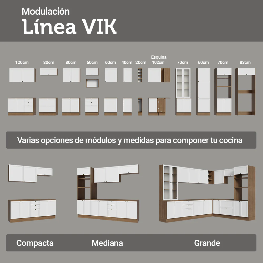 Bajo Mesada de Cocina 80 x 60 cm 2 Puertas (Sin Mesada) Marrón/Blanco Vik Madesa - Image 9