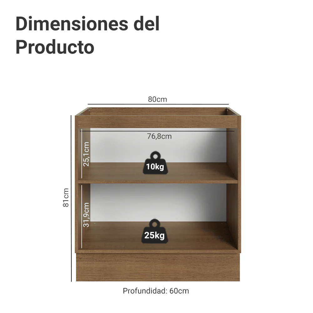 Bajo Mesada de Cocina 80 x 60 cm 2 Puertas (Sin Mesada) Marrón/Verde Vik Madesa - Image 2