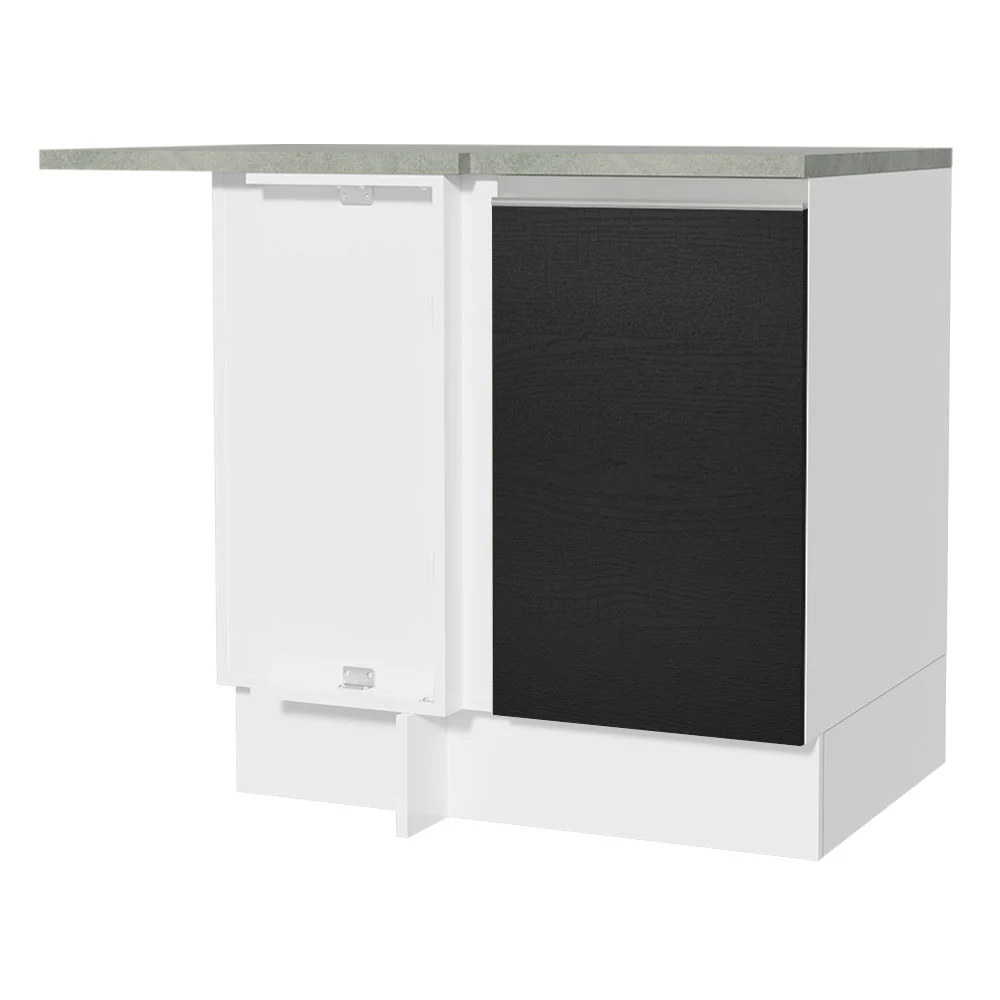 Bajo Mesada de Esquina de Cocina con 1 Puerta Glamy Blanco/Negro