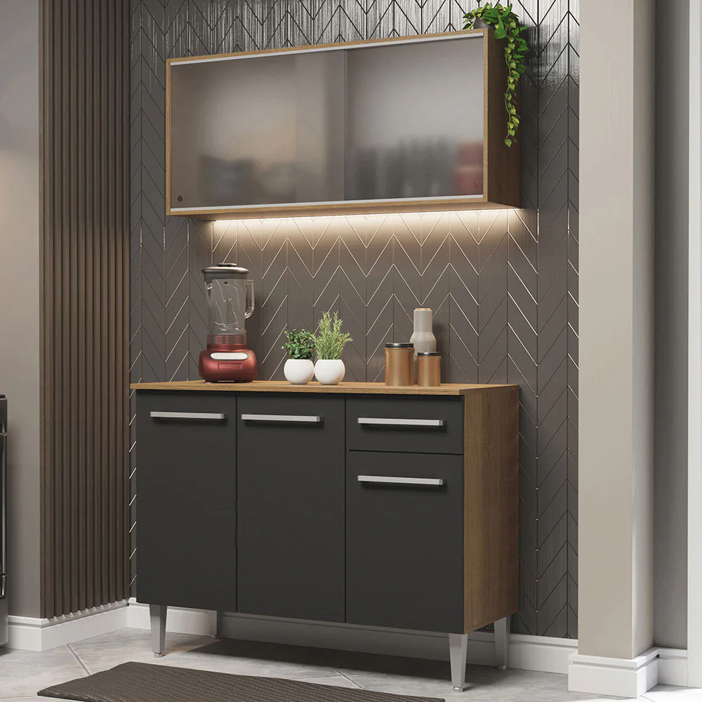Combo de Cocina Emilly 105cm Con Alacena Marrón/Negro Madesa 01