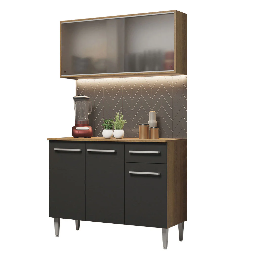Combo de Cocina Emilly 105cm Con Alacena Marrón/Negro Madesa 01 - Image 3