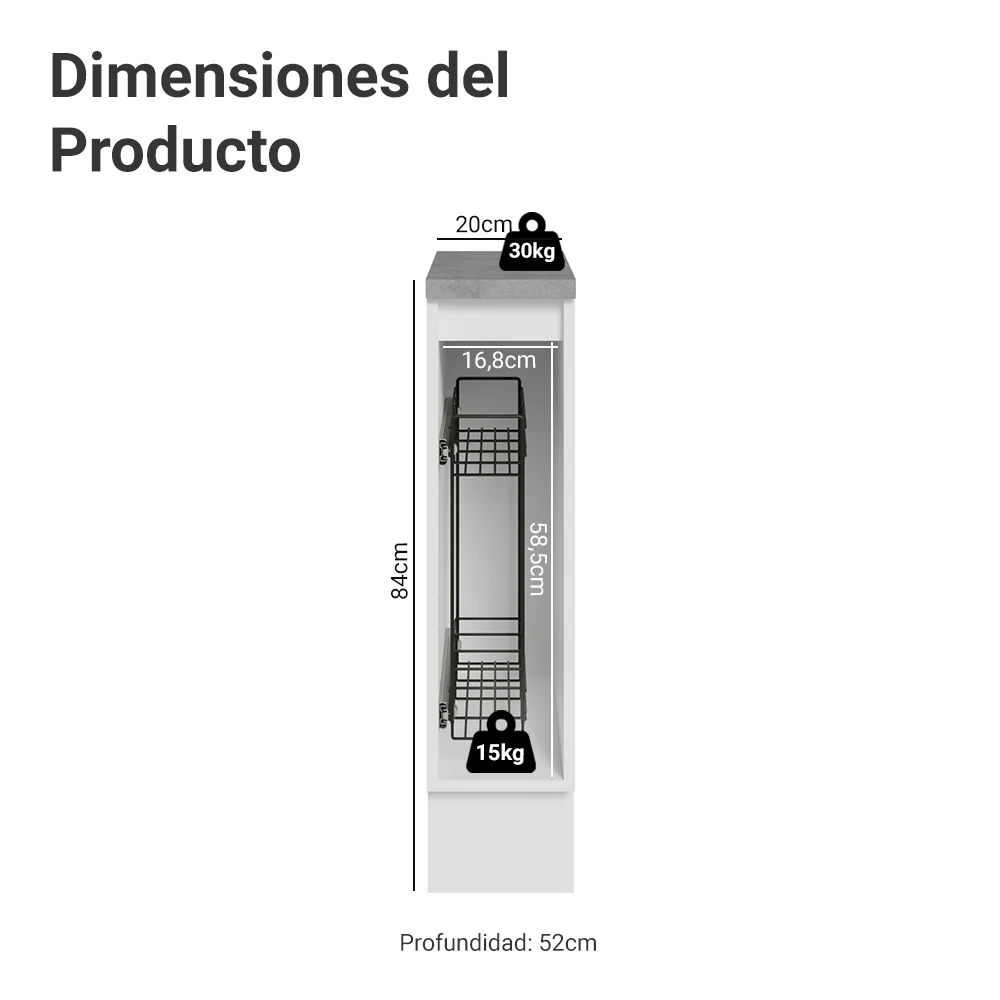 Bajo Mesada Especiero 20 cm 1 Puerta (Con Mesada) Blanco/Verde Vik - Image 2