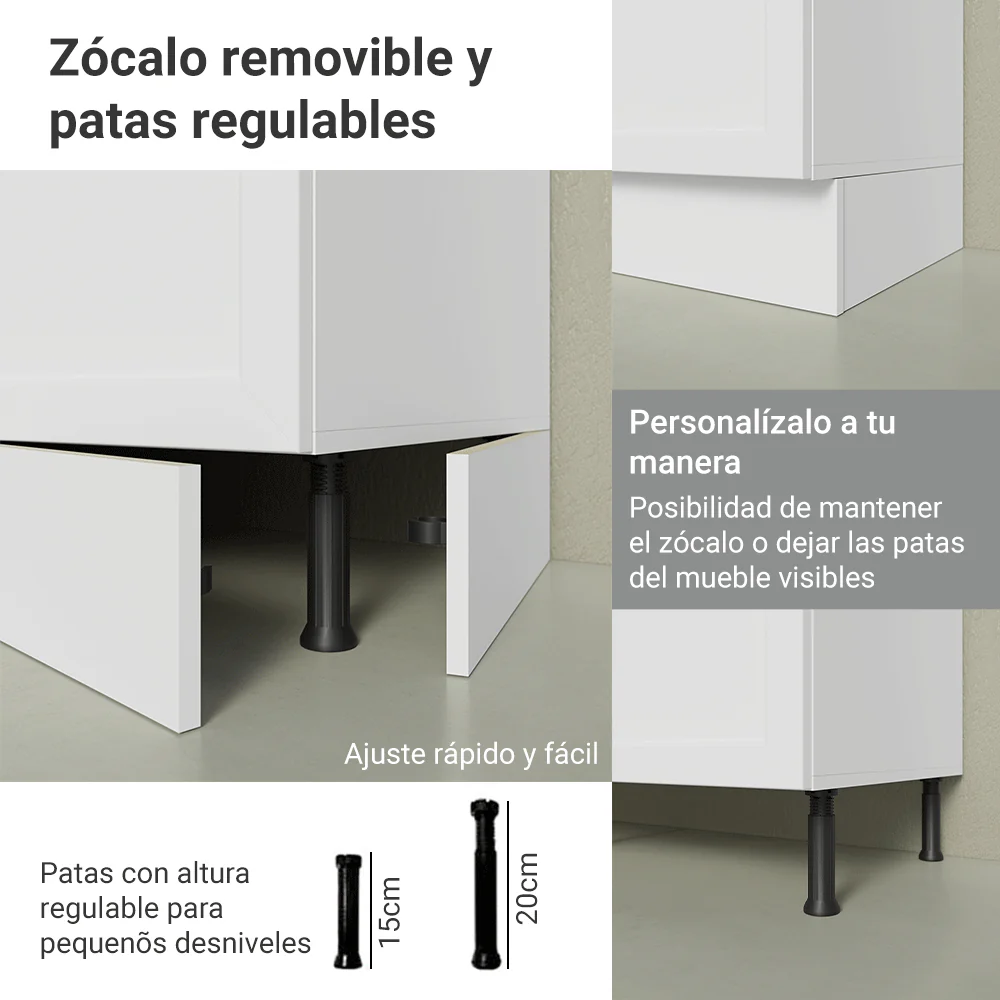 Bajo Mesada Especiero 20 cm 1 Puerta (Con Mesada Gris) Blanco/Gris Vik - Image 7