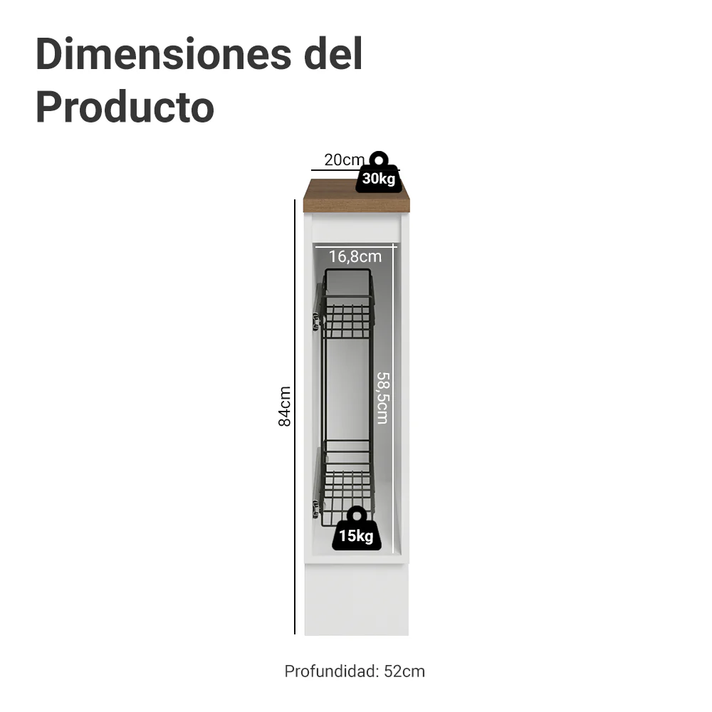 Bajo Mesada Especiero 20 cm 1 Puerta (Con Mesada Marrón) Blanco Vik - Image 2