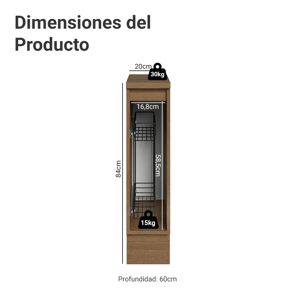 Bajo Mesada Especiero 20x60 cm 1 Puerta (Con Mesada) Marrón/Verde Vik - Image 2