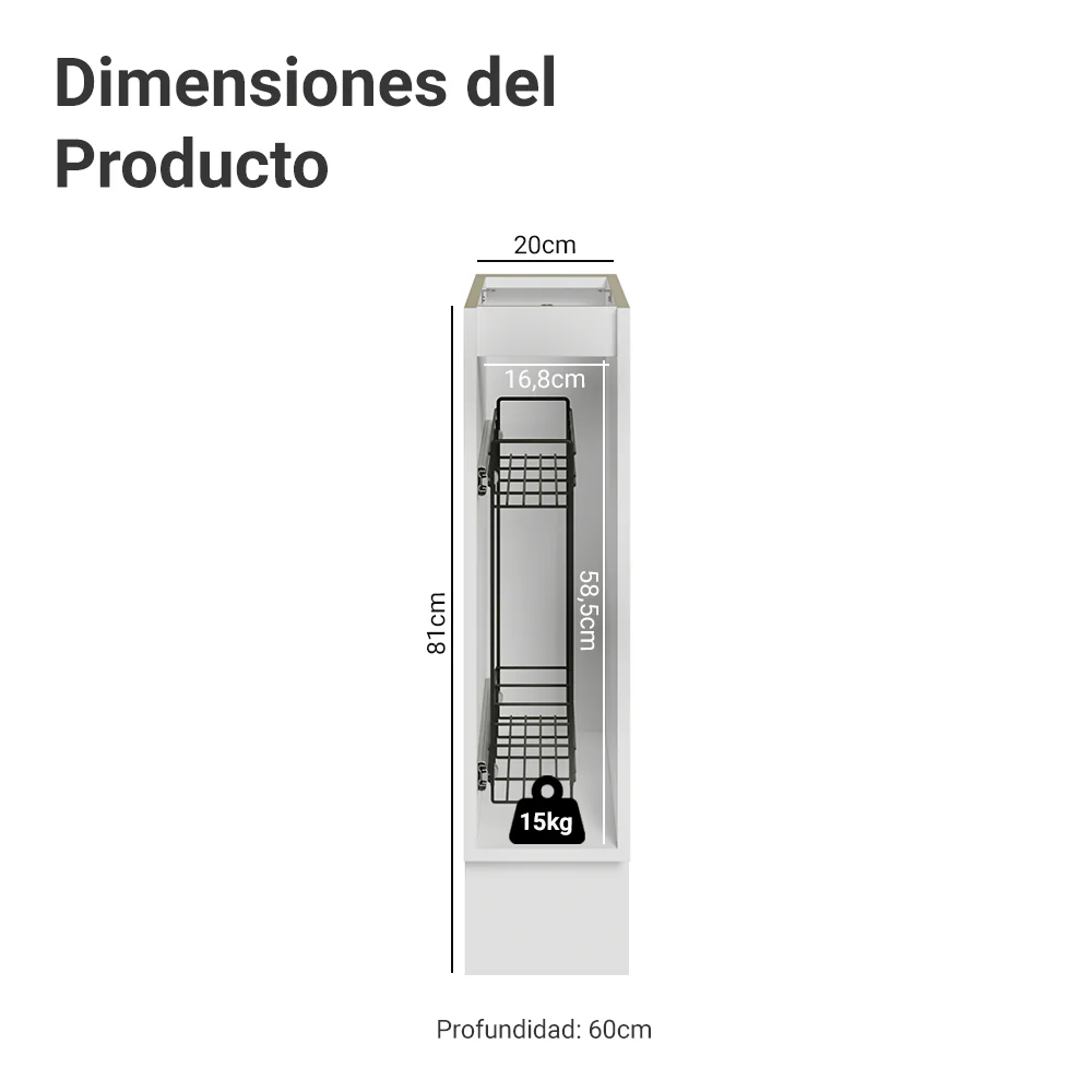 Bajo Mesada Especiero 20x60 cm 1 Puerta (Sin Mesada) Blanco Vik - Image 2