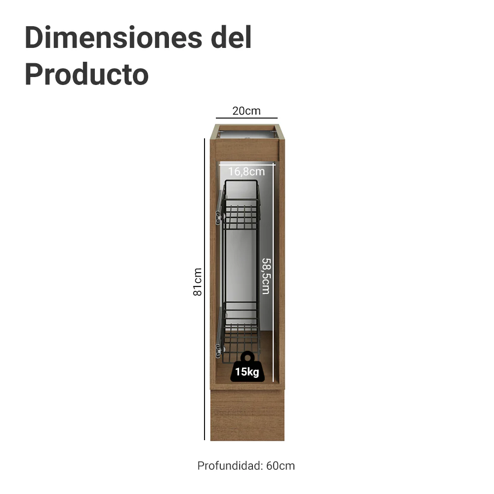 Bajo Mesada Especiero 20x60 cm 1 Puerta (Sin Mesada) Marrón/Grisl Vik - Image 2