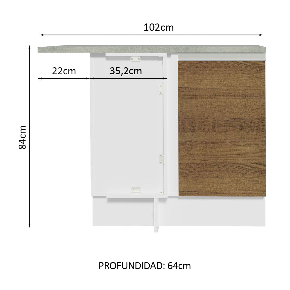Bajo Mesada Esquinera 102cm x 64 cm (Con Mesada) Glamy Blanco/Marrón - Image 2