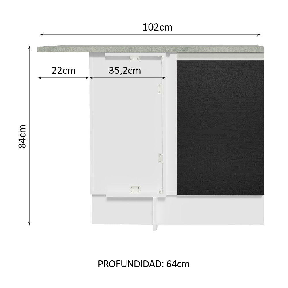 Bajo Mesada Esquinera 102 cm 64 cm (Con Mesada) Glamy Blanco/Negro - Image 2