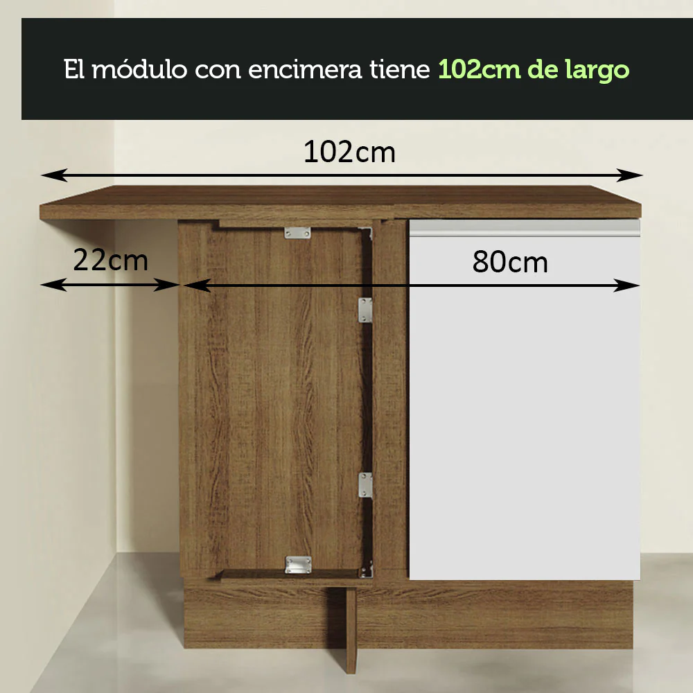 Bajo Mesada Esquinero 1 Puerta 60 cm Profundidad (Sin Mesada) Marrón/Blanco Glamy Madesa - Image 5