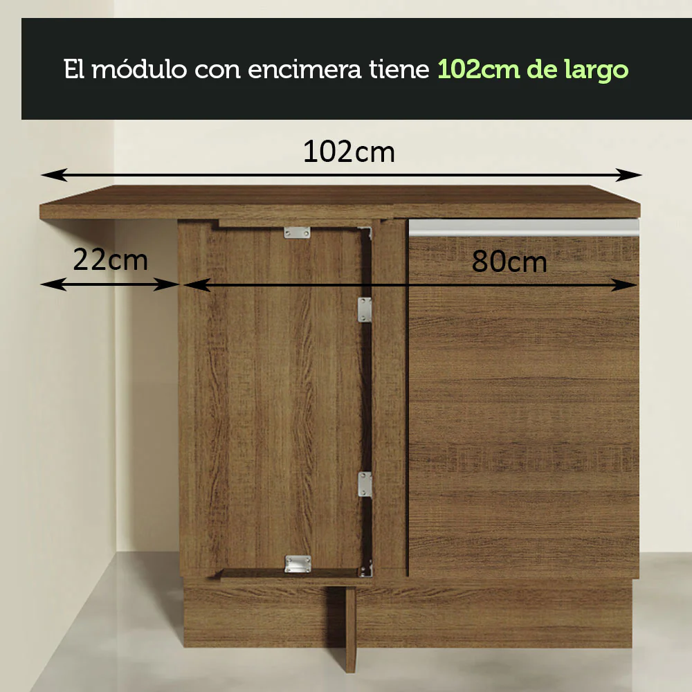 Bajo Mesada Esquinero 1 Puerta 60 cm Profundidad (Sin Mesada) Marrón Glamy Madesa - Image 5