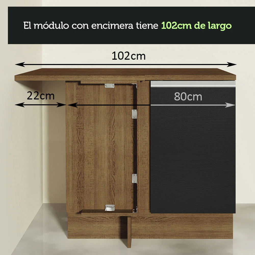Bajo Mesada Esquinero 1 Puerta 60 cm Profundidad (Sin Mesada) Marrón/Negro Glamy Madesa - Image 4