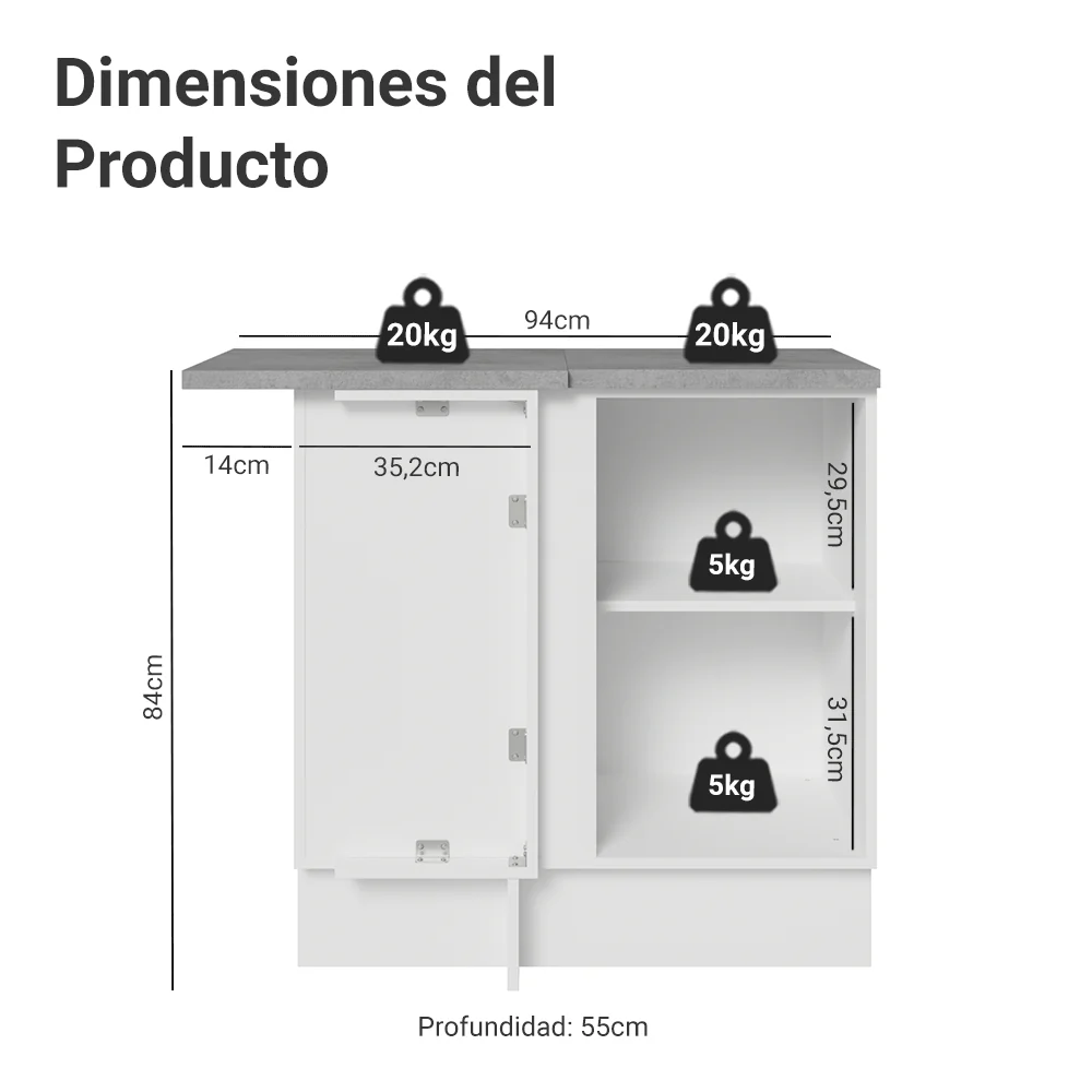 Bajo Mesada Esquinero 1 Puerta Blanco/Crema Vik Madesa - Image 2