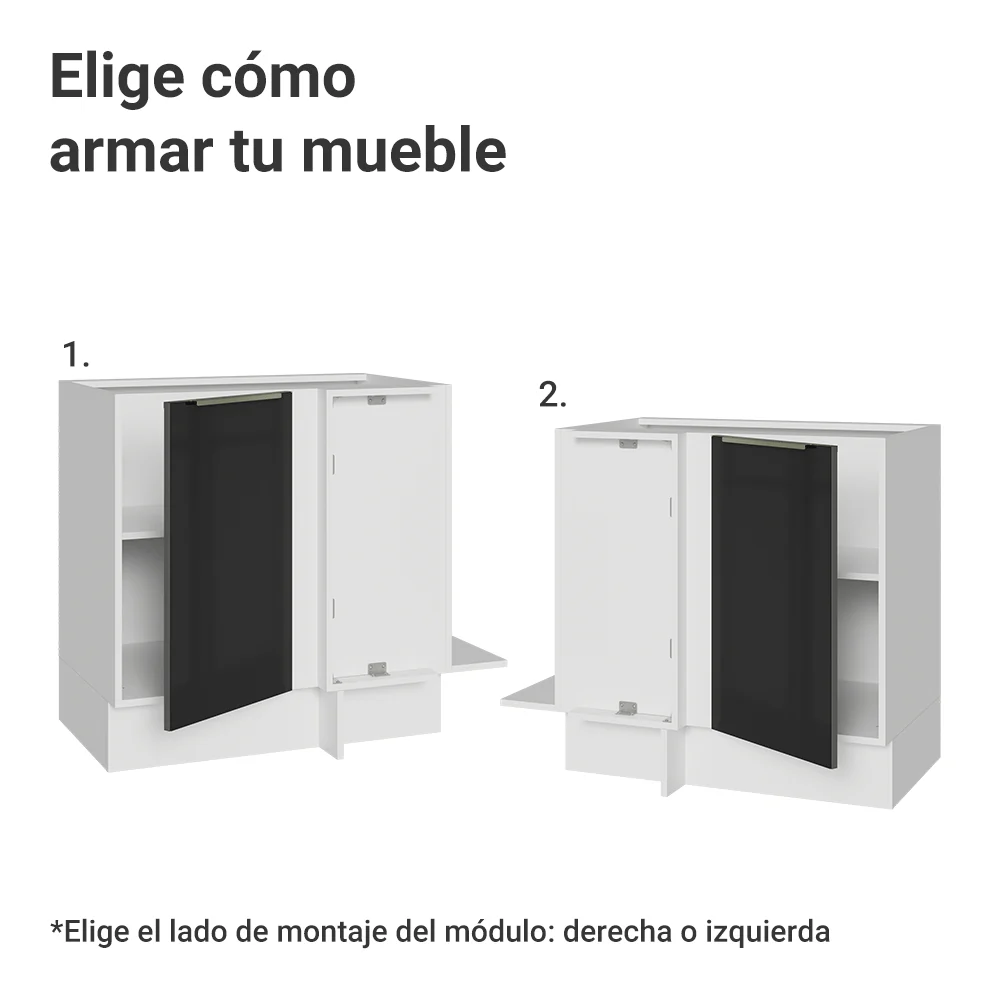 Bajo Mesada Esquinero 1 Puerta (Sin Mesada) Blanco/Negro Lux Madesa - Image 3