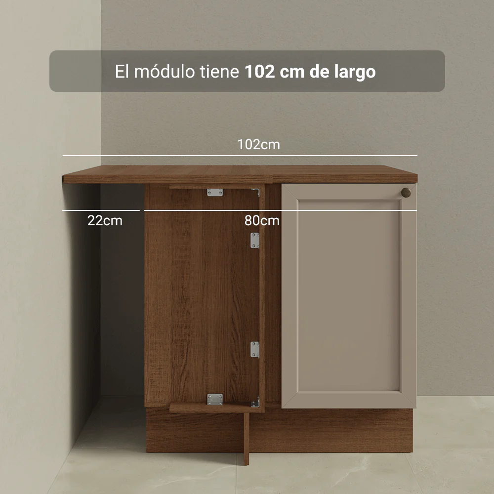 Bajo Mesada Esquinero para Línea de 60 cm Profundidad (Con Mesada) Marrón/Crema Vik Madesa - Image 3