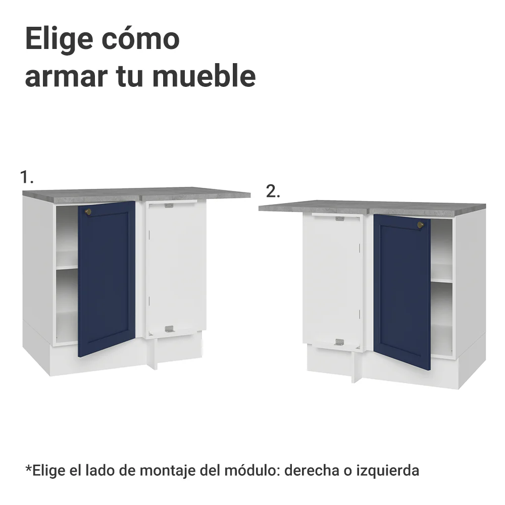 Bajo Mesada Esquinero 102 cm x 64 cm (con Mesada) Blanco/Azul Vik Madesa - Image 4