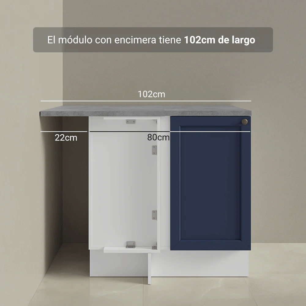 Bajo Mesada Esquinero 102 cm x 64 cm (con Mesada) Blanco/Azul Vik Madesa - Image 8