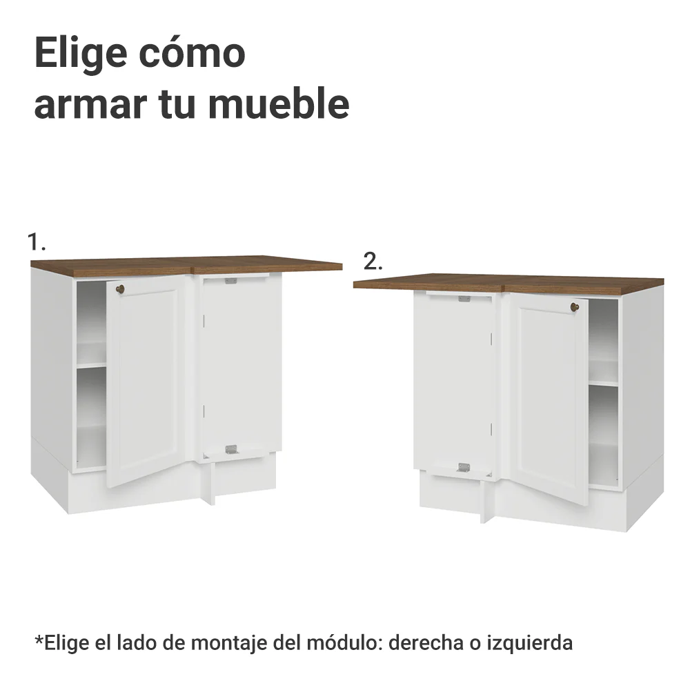Bajo Mesada Esquinero 102 cm x 64 cm (con Mesada) Blanco/Marrón Vik Madesa - Image 4