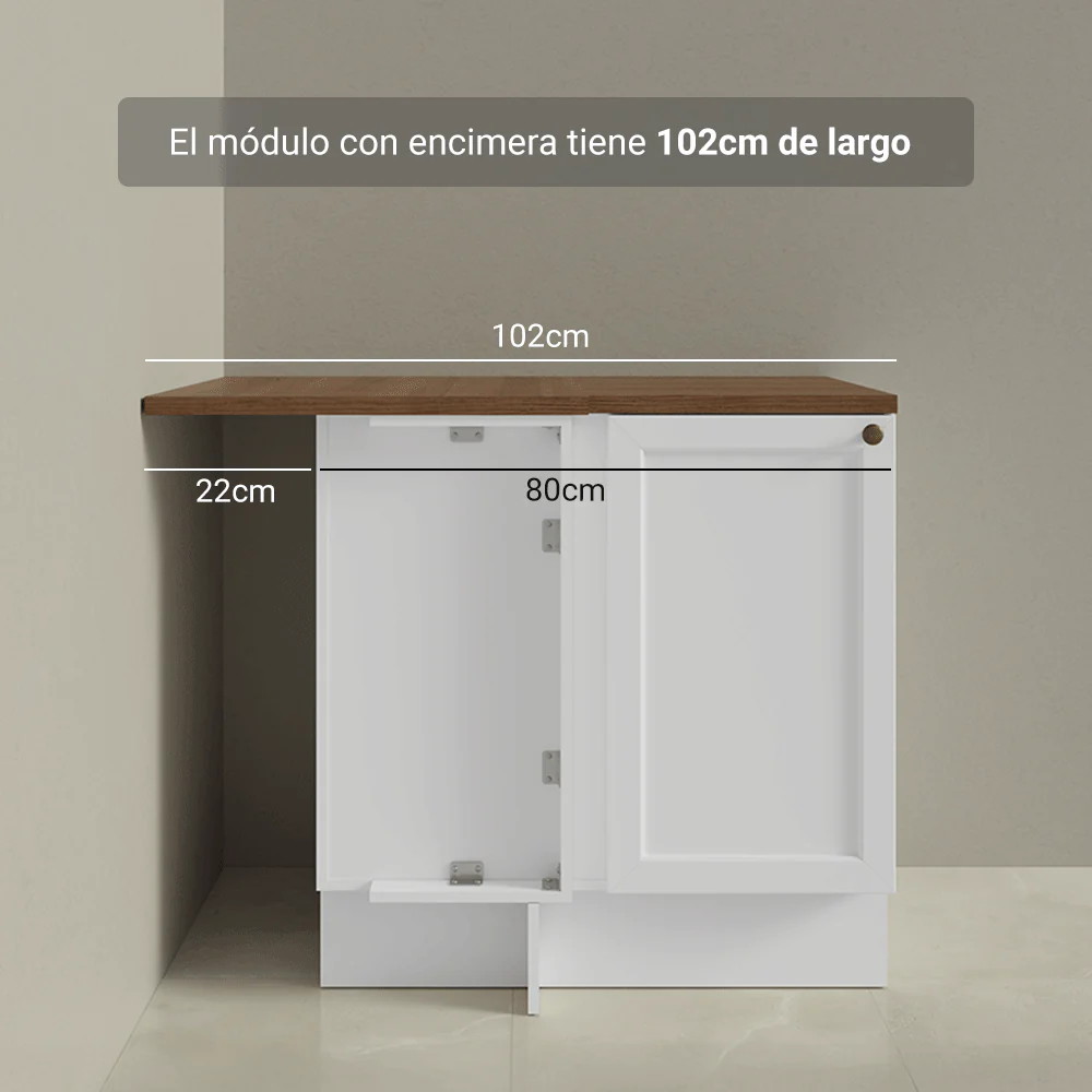 Bajo Mesada Esquinero 102 cm x 64 cm (con Mesada) Blanco/Marrón Vik Madesa - Image 8