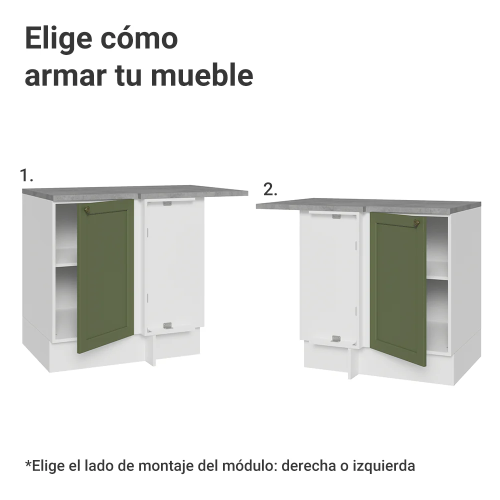 Bajo Mesada Esquinero 102 cm x 64 cm (con Mesada) Blanco/Verde Vik Madesa - Image 4