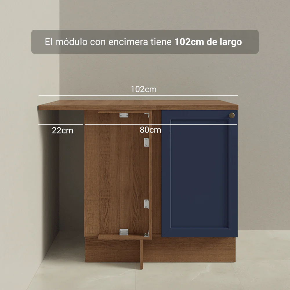 Bajo Mesada Esquinero 102 cm x 64 cm (con Mesada) Marrón/Azul Vik Madesa - Image 8