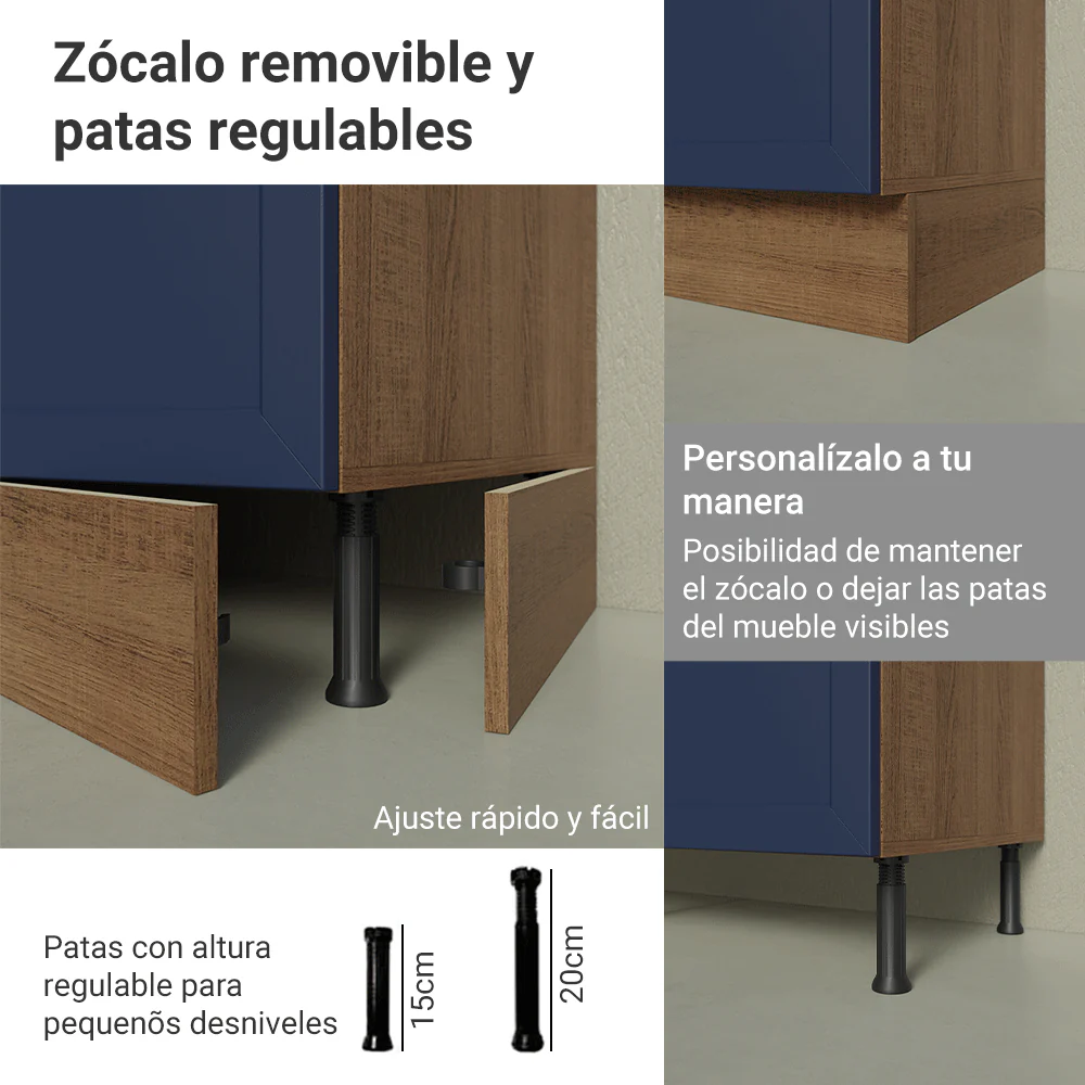 Bajo Mesada Esquinero 102 cm x 64 cm (con Mesada) Marrón/Azul Vik Madesa - Image 9