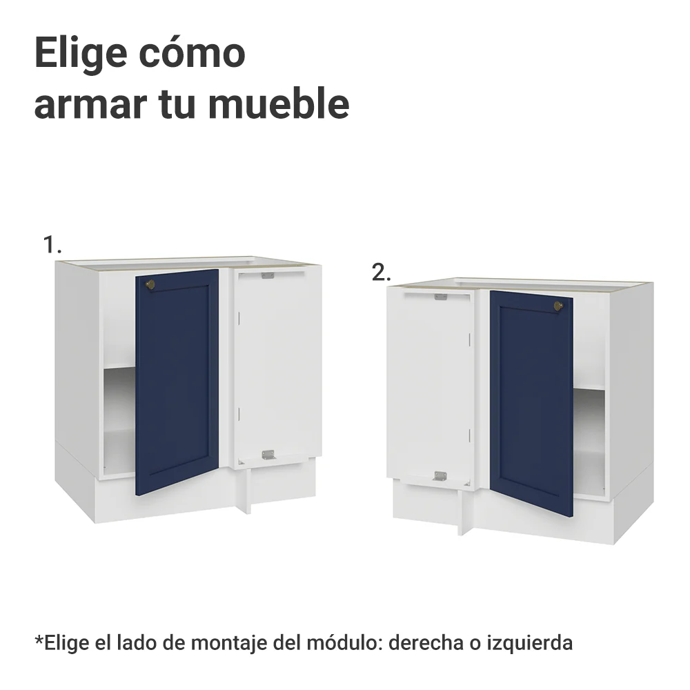 Bajo Mesada Esquinero 102 cm x 64 cm (Sin Mesada) Blanco/Azul Vik Madesa - Image 4
