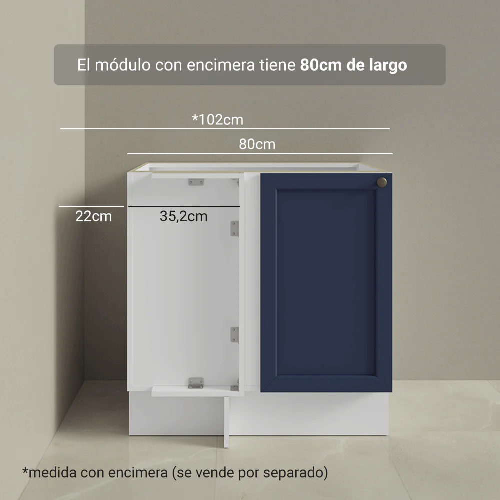 Bajo Mesada Esquinero 102 cm x 64 cm (Sin Mesada) Blanco/Azul Vik Madesa - Image 8