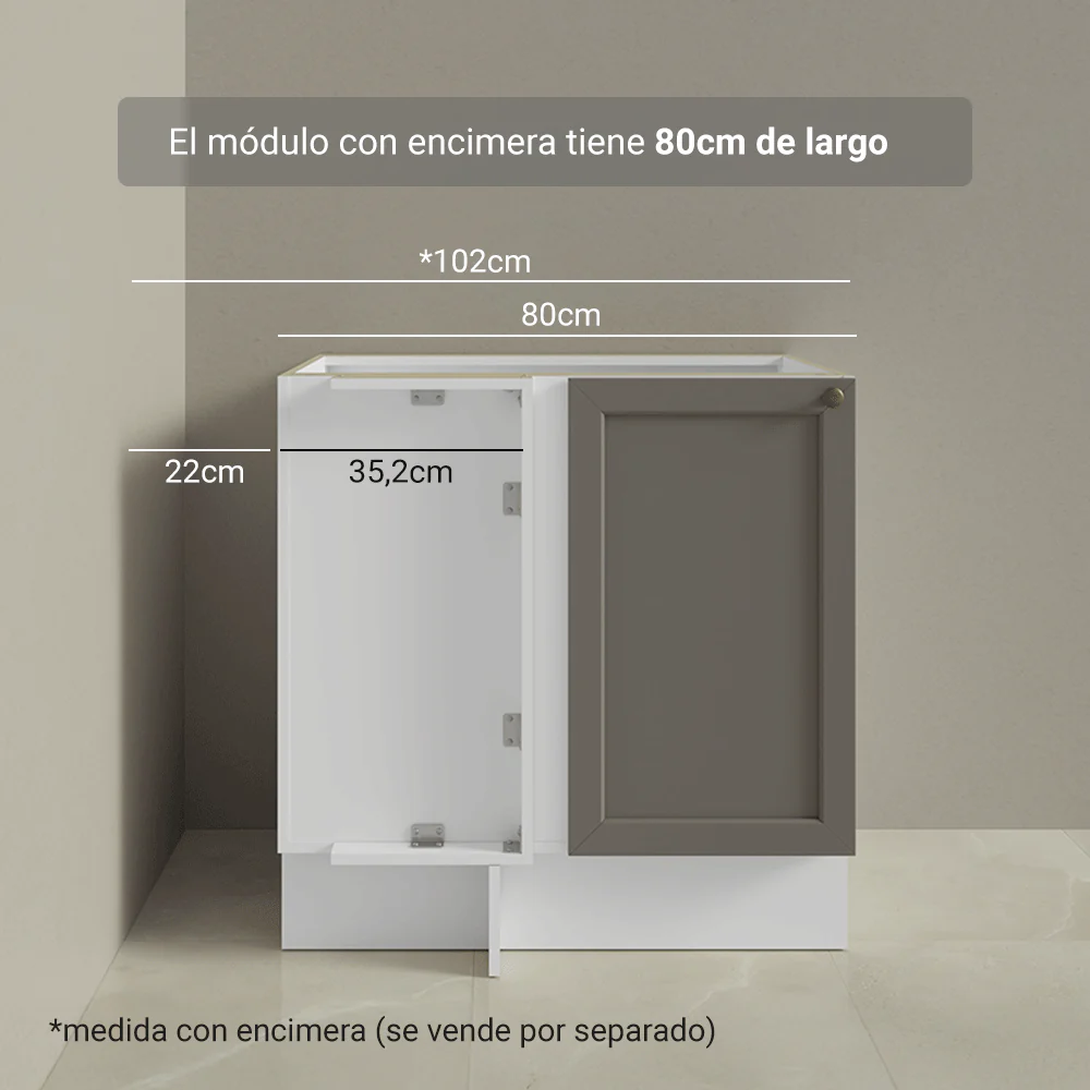 Bajo Mesada Esquinero 102 cm x 64 cm (Sin Mesada) Blanco/Gris Vik Madesa - Image 8