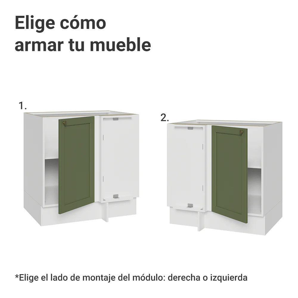 Bajo Mesada Esquinero 102 cm x 64 cm (Sin Mesada) Blanco/Verde Vik Madesa - Image 4