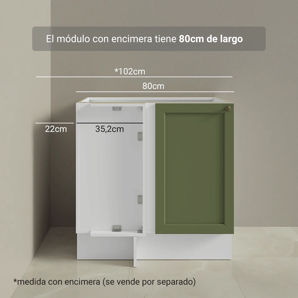 Bajo Mesada Esquinero 102 cm x 64 cm (Sin Mesada) Blanco/Verde Vik Madesa - Image 7