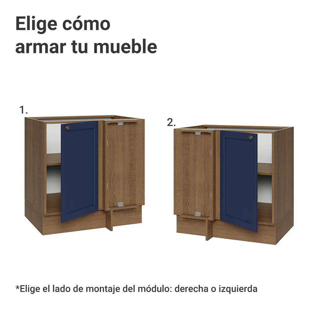 Bajo Mesada Esquinero 102 cm x 64 cm (Sin Mesada) Marrón/Azul Vik Madesa - Image 4