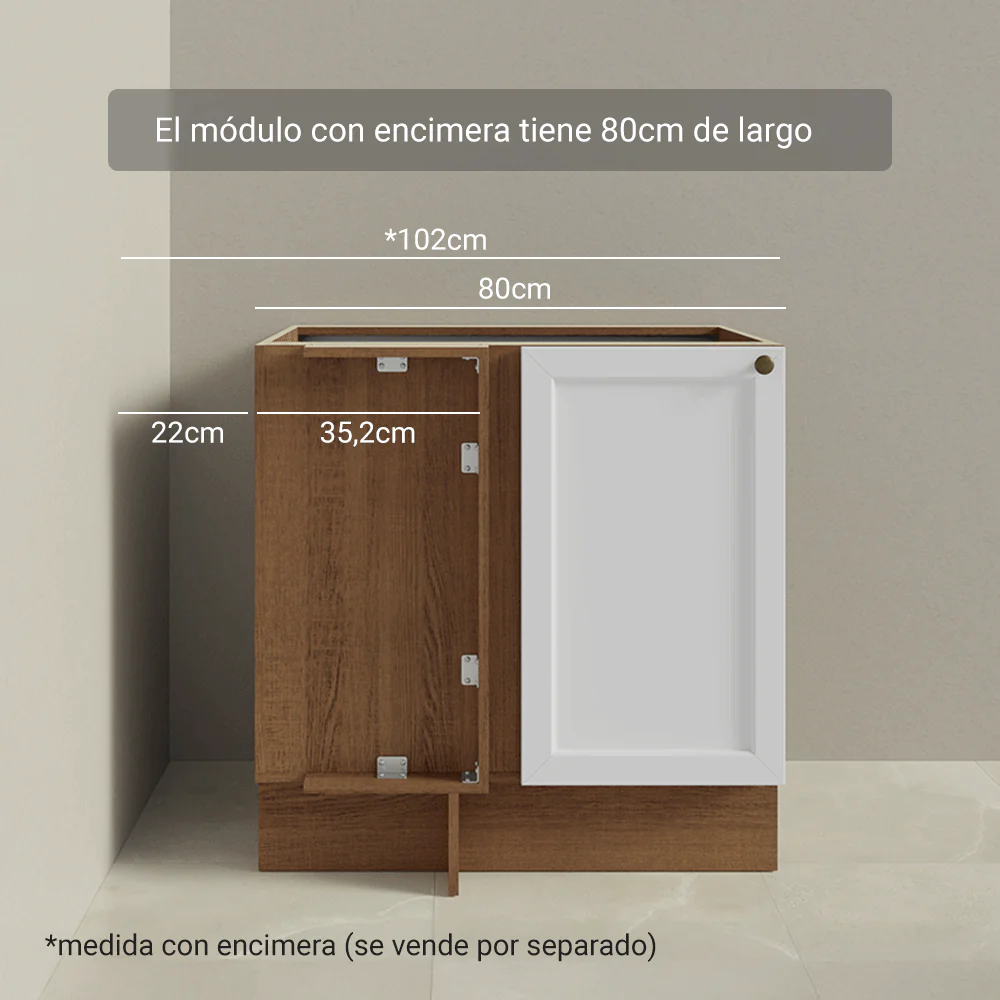Bajo Mesada Esquinero 102 cm x 64 cm (Sin Mesada) Marrón/Blanco Vik Madesa - Image 8