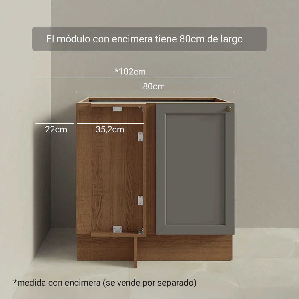 Bajo Mesada Esquinero 102 cm x 64 cm (Sin Mesada) Marrón/Gris Vik Madesa - Image 8