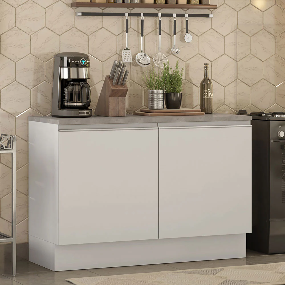 Bajo Mesada Cocina 120 x 60 cm 2 Puertas (Con Mesada) Blanco Glamy Madesa