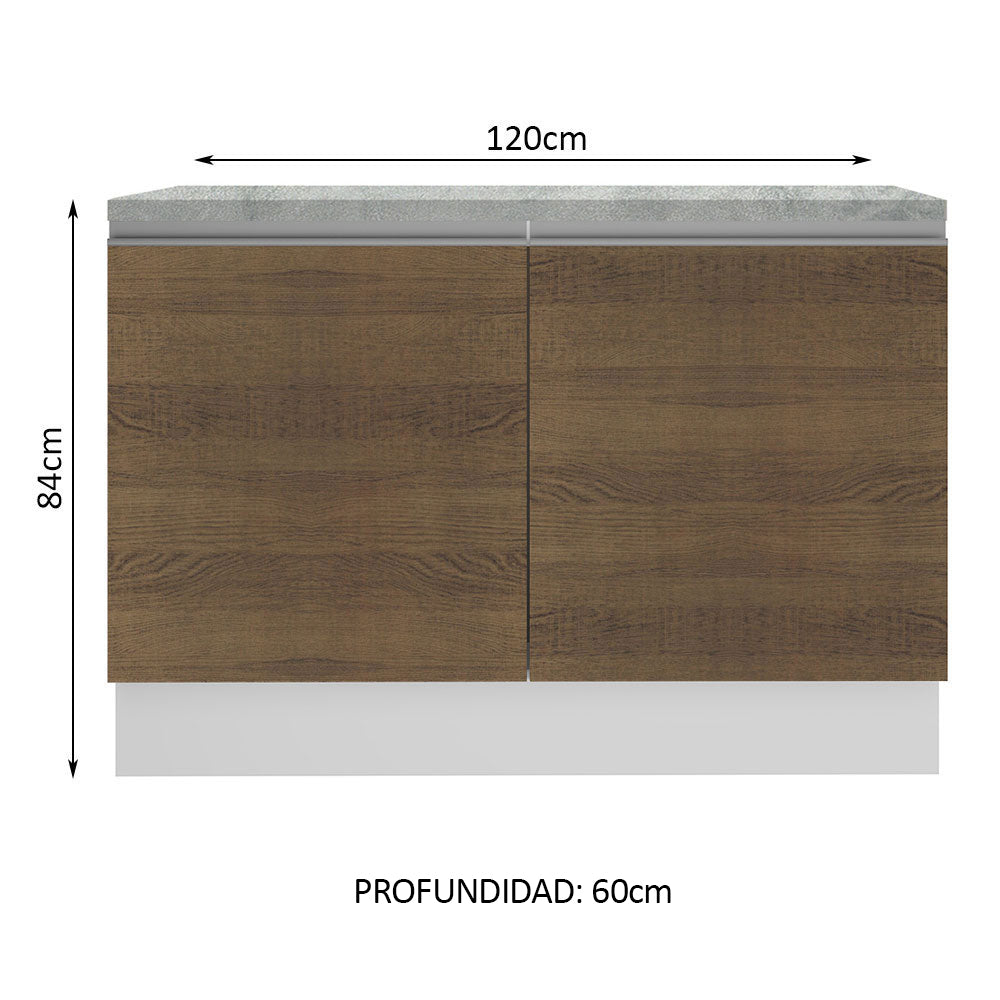 Bajo Mesada Cocina 120 x 60 cm 2 Puertas (Con Mesada) Blanco/Marrón Glamy Madesa - Image 2