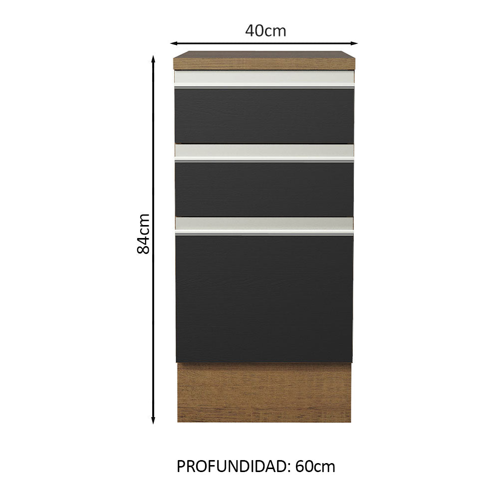 Bajo Mesada Madesa Glamy 40 x 60 cm 3 Cajones (Con Mesada) Marrón/Negro - Image 2