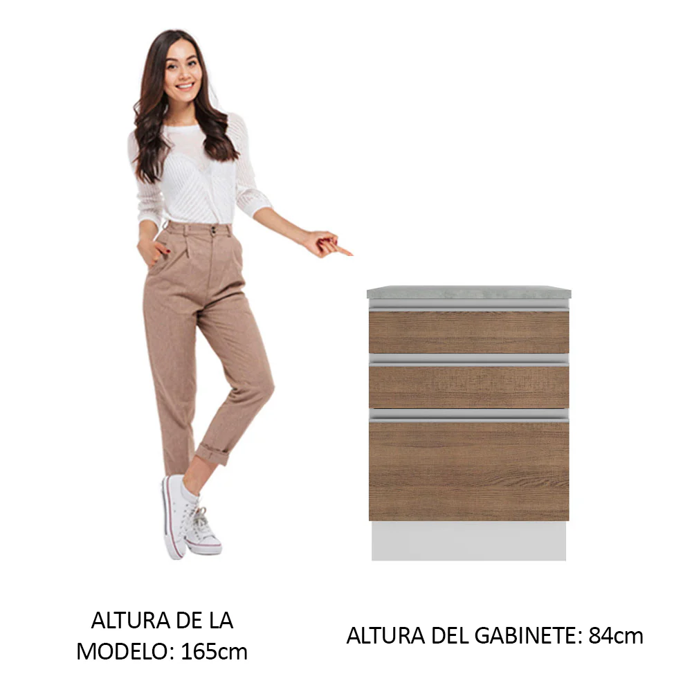 Bajo Mesada Madesa Glamy 60 x 60 cm 3 Cajones (Con Mesada) Blanco/Marrón - Image 3