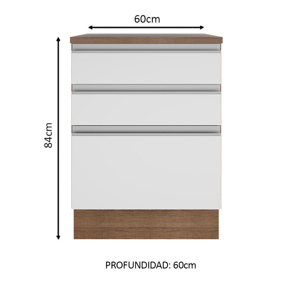 Bajo Mesada Madesa Glamy 60 x 60 cm 3 Cajones (Con Mesada) Marrón/Blanco - Image 2