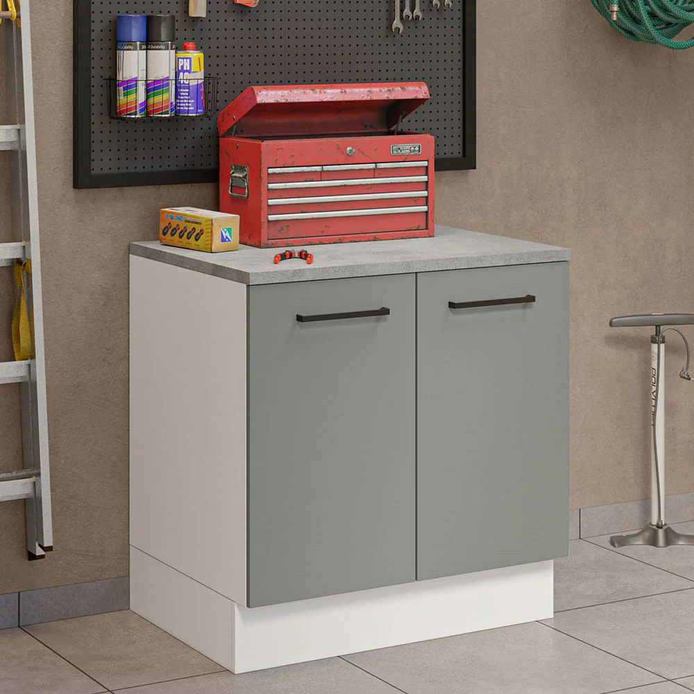 Bajo Mesada Multiuso 80cm 2 Puertas Blanco/Gris Agata