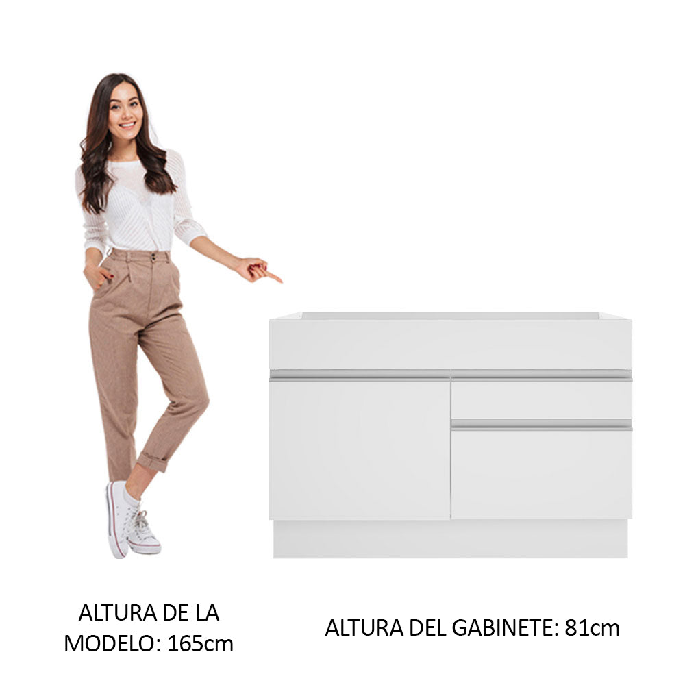 Bajo Mesada para Bacha 120 cm 1 Puerta y 2 Cajones (Sin Mesada y Bacha) Blanco Glamy Madesa - Image 3
