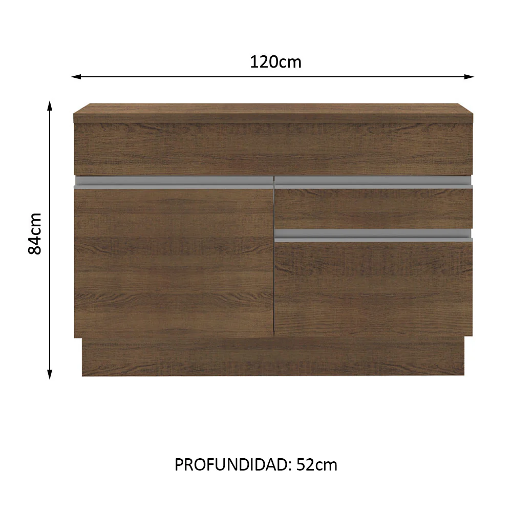 Bajo Mesada Cocina 120 cm 1 Puerta y 2 Cajones (Con Mesada) Marrón Glamy Madesa - Image 3
