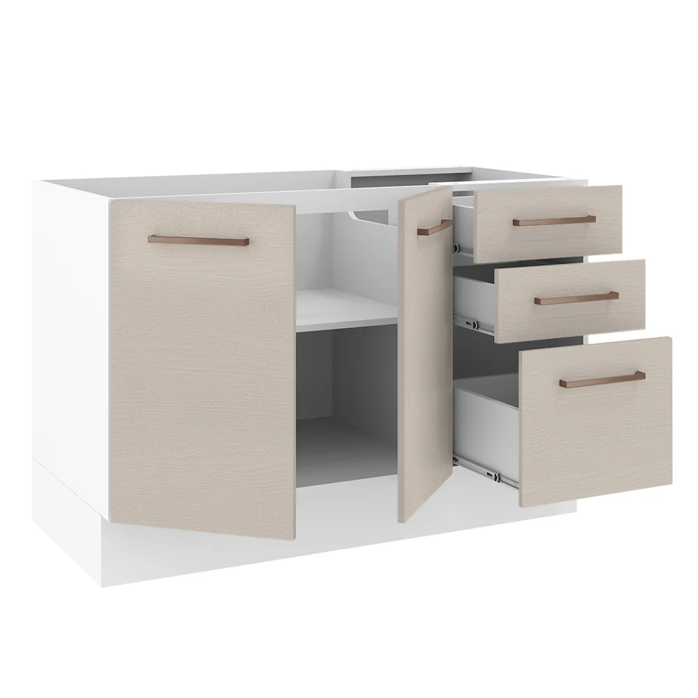 Bajo Mesada para Bacha 120 cm 2 Puertas 3 Cajones (Sin Mesada y Bacha) Blanco/Crema Agata Madesa - Image 8