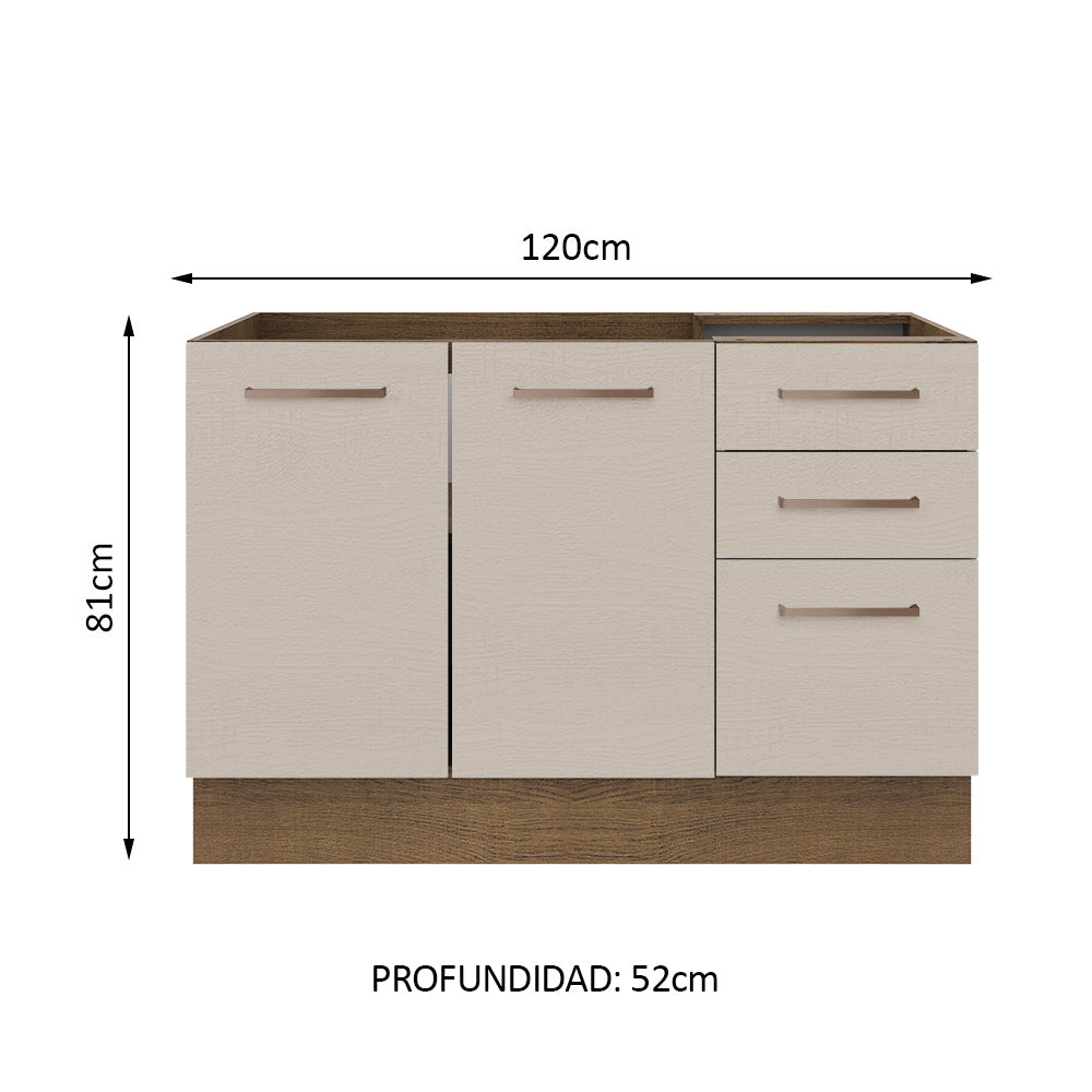 Bajo Mesada para Bacha 120 cm 2 Puertas 3 Cajones (Sin Mesada y Bacha) Marrón/Crema Agata Madesa - Image 2
