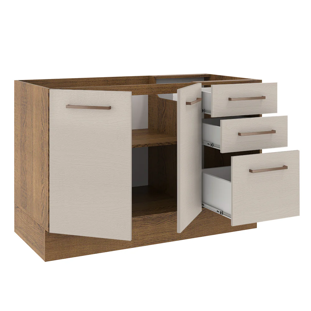 Bajo Mesada para Bacha 120 cm 2 Puertas 3 Cajones (Sin Mesada y Bacha) Marrón/Crema Agata Madesa - Image 8