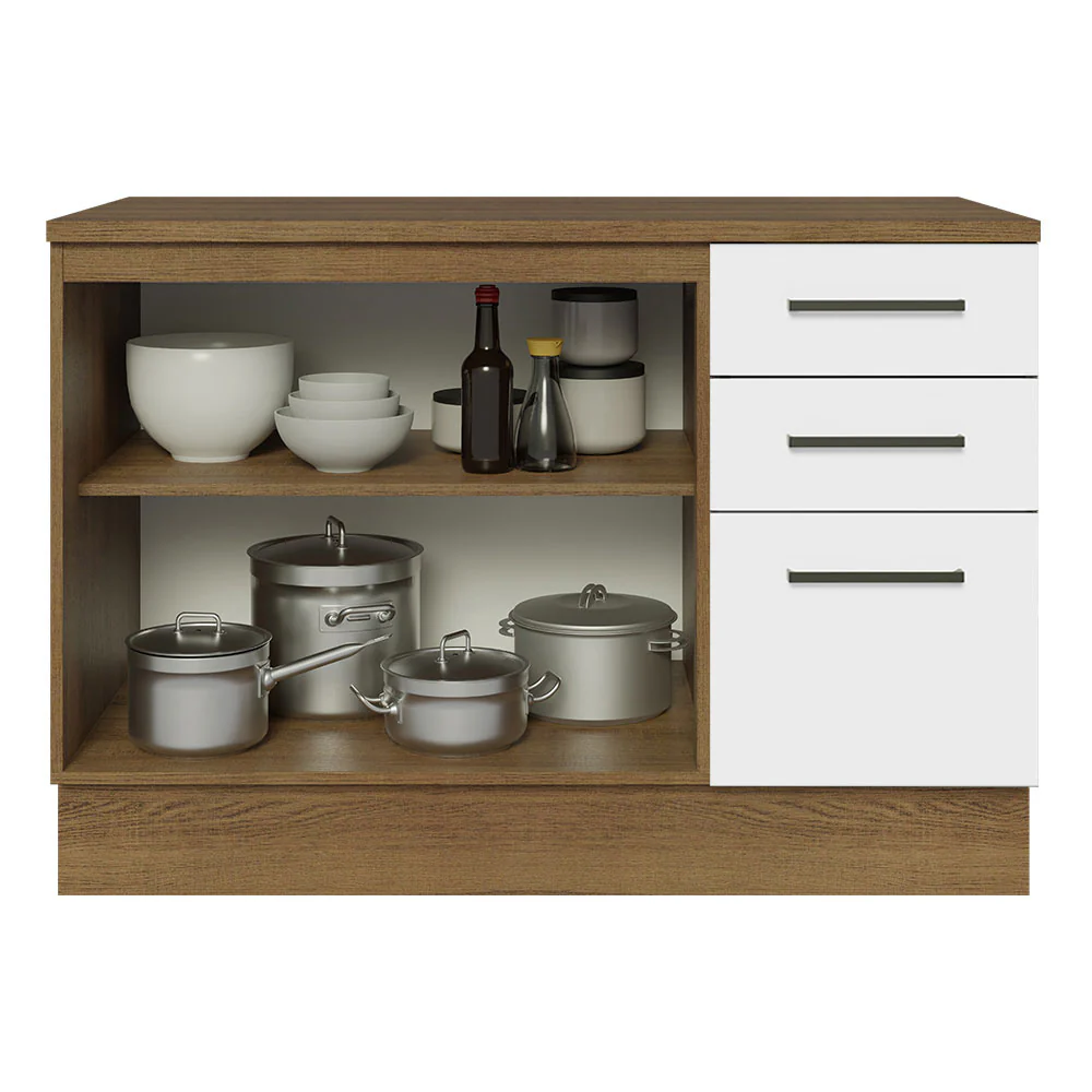 Bajo Mesada Cocina 120 cm 2 Puertas 3 Cajones (Con Mesada) Marrón/Blanco Agata Madesa - Image 8